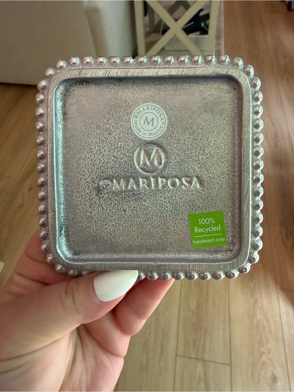 Mariposa Silver Beaded Square Trinket Tray